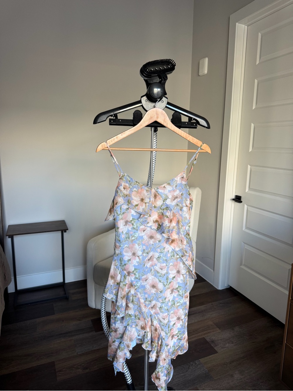 ASOS Floral Print Ruffle Mini Dress Light Blue - Small - Picture 2 of 2